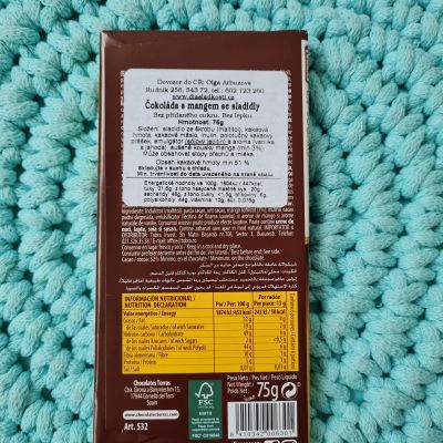 Čokoláda hořká bez přidaného cukru MANGO 75 g – Torras