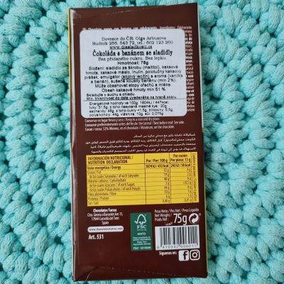 Čokoláda hořká bez přidaného cukru BANÁN 75 g – Torras