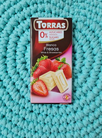 Čokoláda bílá bez přidaného cukru JAHODA 75 g – Torras