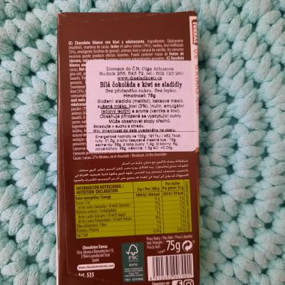 Čokoláda bílá bez přidaného cukru KIWI 75 g – Torras
