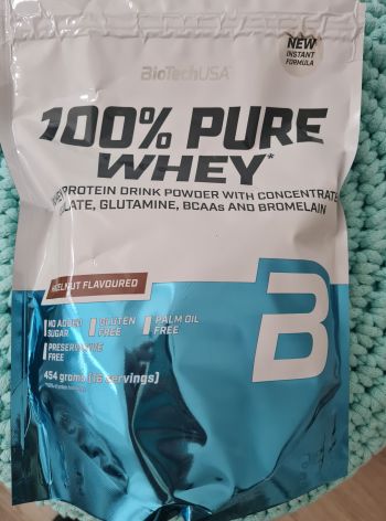 Proteinový prášek 100% pure Whey (oříšek) 454 g – BioTechUSA