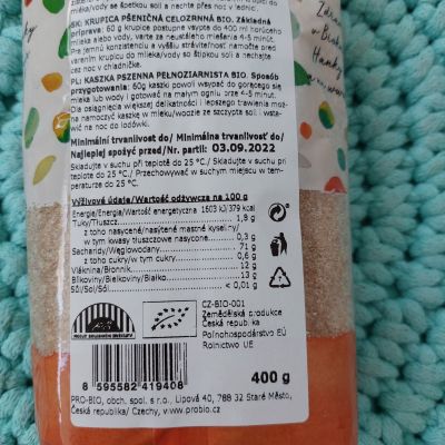 Krupice pšeničná celozrnná 400 g – PROBIO