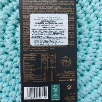 ZERO Hořká čokoláda 72 % & celé mandle 150 g – Torras