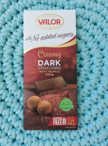 Hořká čokoláda s náplní truflle bez přidaného cukru 100 g – Valor