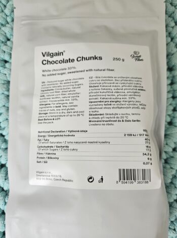 Chocolate chunks WHITE bez přidaného cukru 250 g – Vilgain