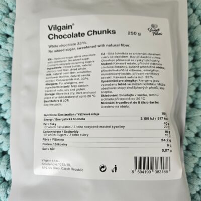Chocolate chunks WHITE bez přidaného cukru 250 g – Vilgain