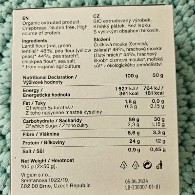 Křehké chlebíčky Protein Crispbread BIO 100 g (2 x 50 g) – Vilgain