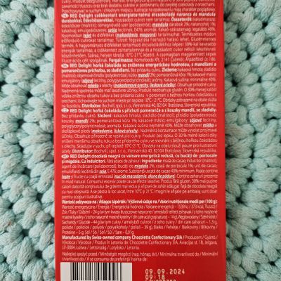 Hořká čokoláda s příchutí pomeranče a kousky mandlí (bez přidaného cukru) 100 g – RED Delight