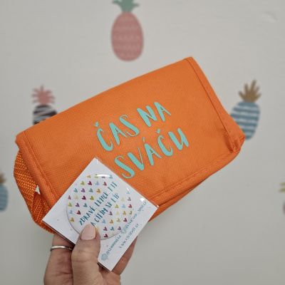 Termo taštička „ČAS NA SVÁČU“ orange/ mint (little) + placka